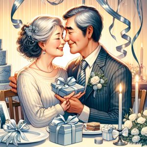 Illustration av ett par som firar sitt silverbröllop efter 25 år tillsammans